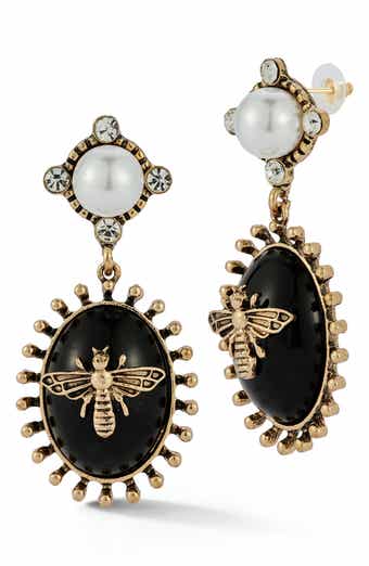 Faux Pearl Bee Oval Drop Earrings