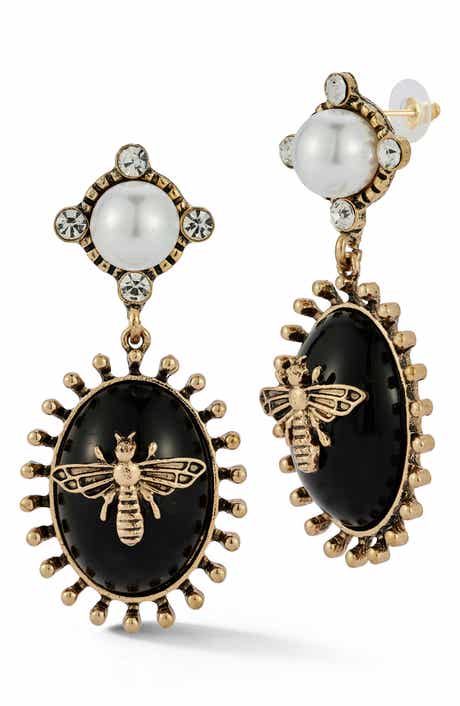 SPHERA MILANO Faux Pearl Bee Oval Drop Earrings