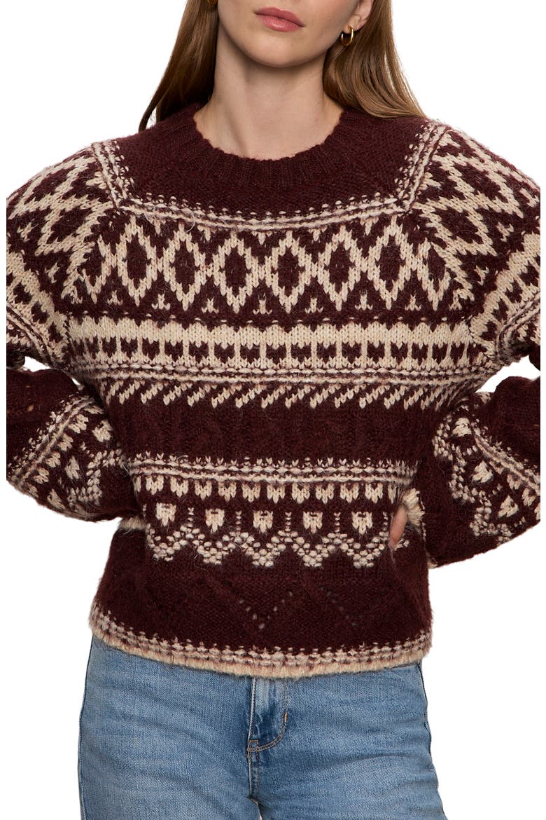 Fair Isle Crewneck Sweater, Alternate, color, DARK CRIMSON MULTI