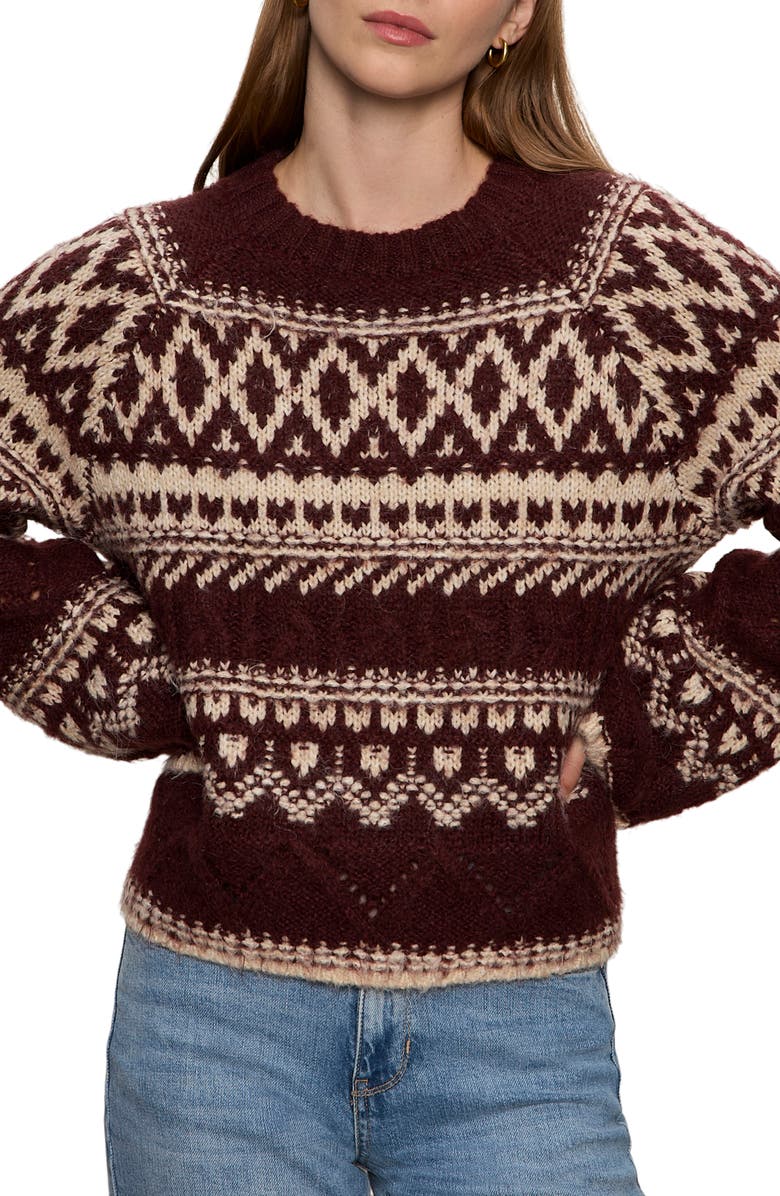 Sanctuary Fair Isle Crewneck Sweater, Alternate, color, Dark Crimson Multi