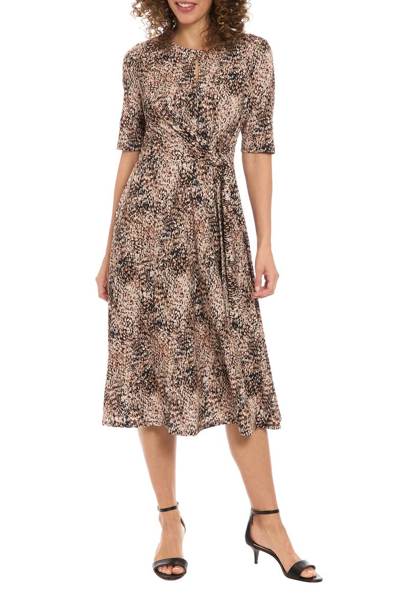 Side Tie Jersey Midi Dress, Main, color, BLACK/ BROWN