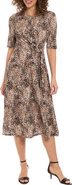 London Times Side Tie Jersey Midi Dress