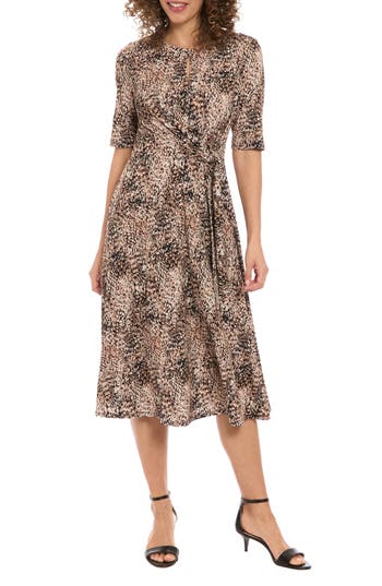 London Times Side Tie Jersey Midi Dress