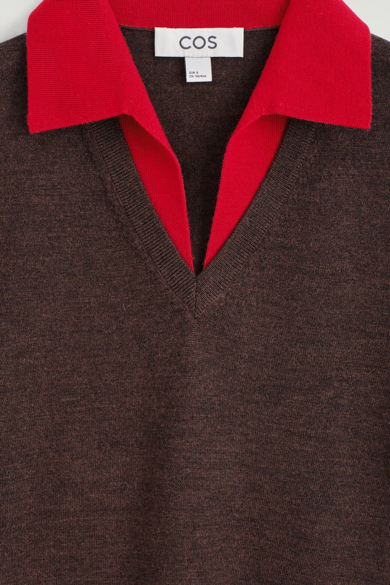 Merino Wool Layered Polo Shirt, Alternate, color, BROWN / RED