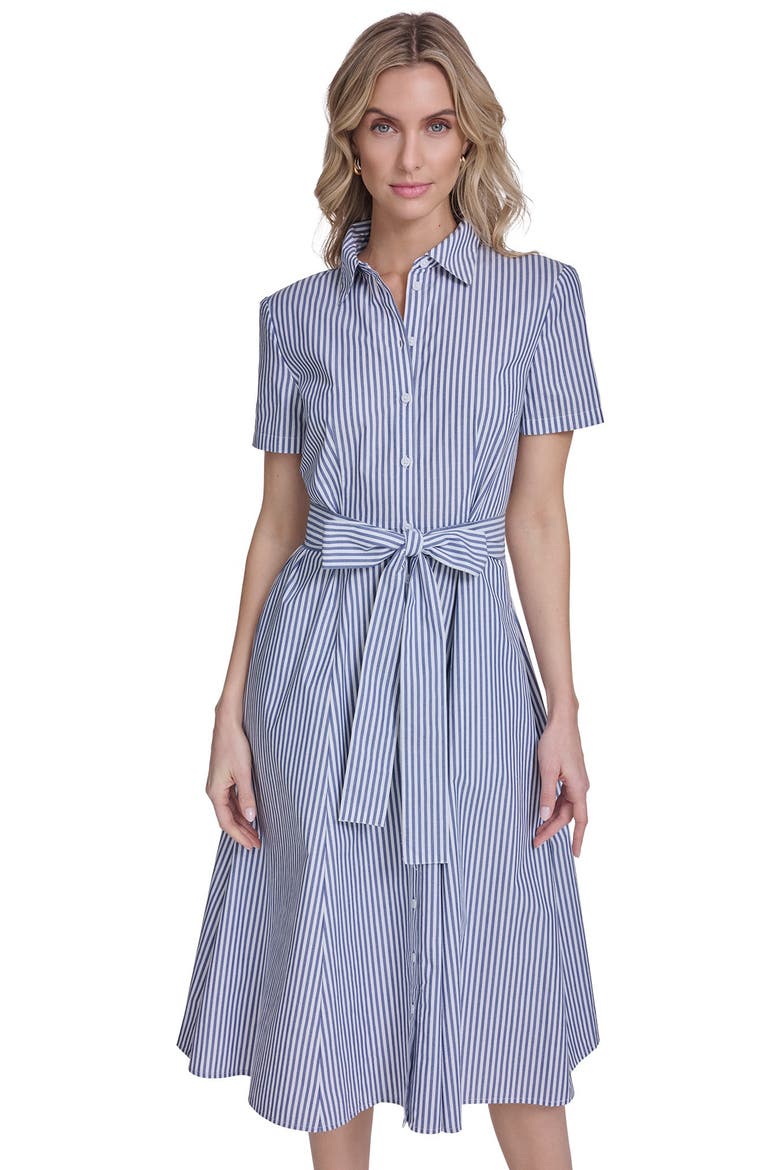 Stripe Short Sleeve Cotton Shirtdress, Alternate, color, BRIGHT WHITE/ MARINA BLUE
