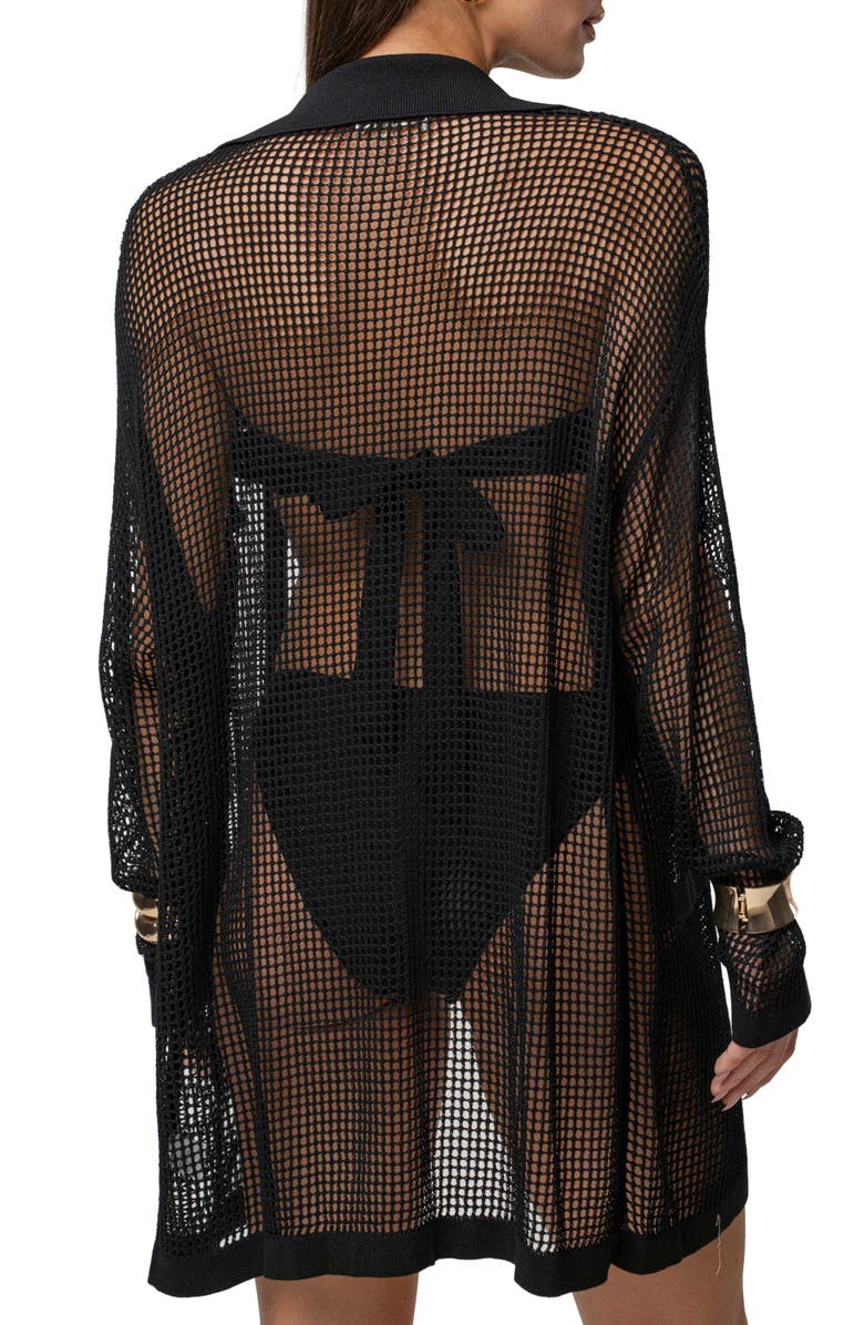 JLUXLABEL Solara Floral Appliqué Open Stitch Cover-Up Shirt, Alternate, color, Black