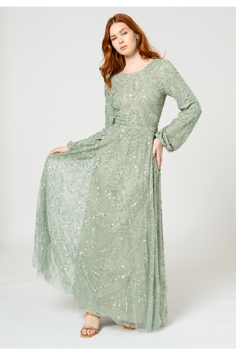 sage sequin maxi dress Modest Embellished Sequin Beaded Long Maxi Dress (Women)