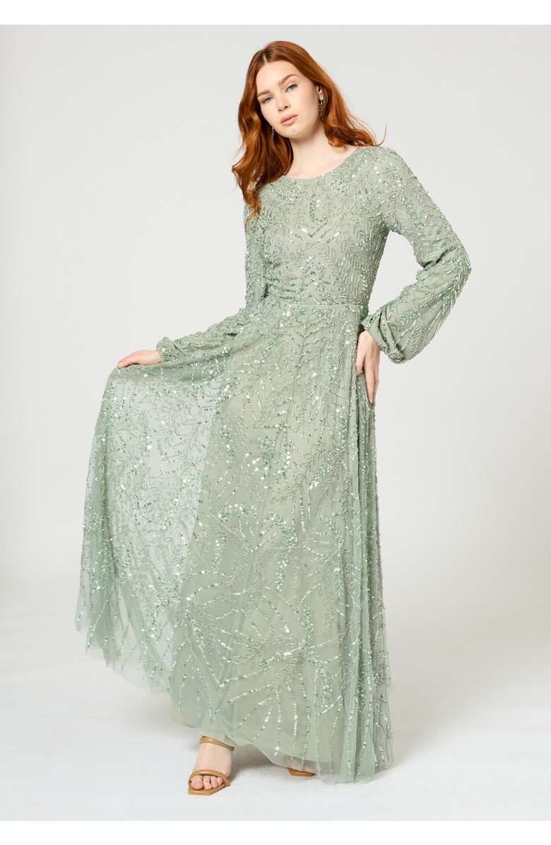 MARYISA Modest Embellished Sequin Beaded Long Maxi Dress | Nordstrom