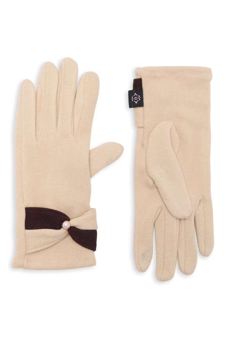 Tech Gloves with Faux Pearl Detail, Main, color, BEIGE