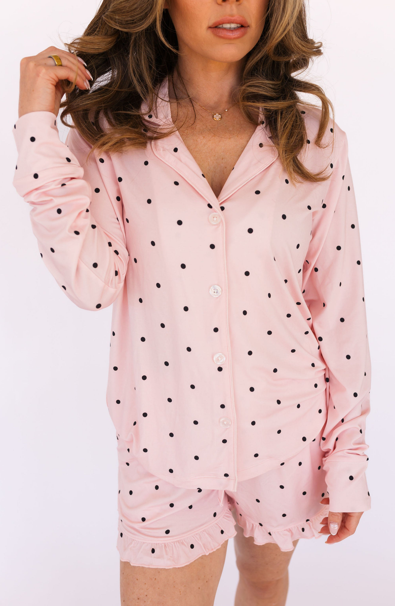 In My Jammers Blush Polka Dot Long Sleeve Short Set, Main, color, Blush Polka Dot