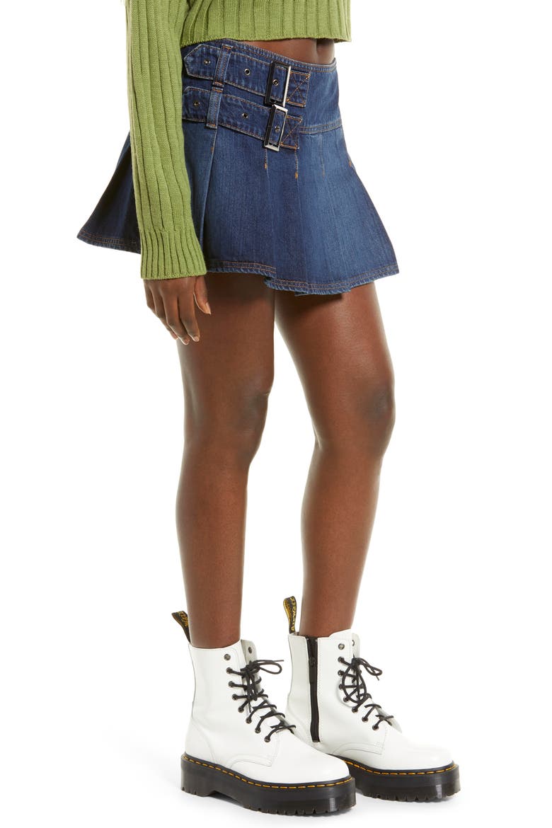 Buckle Denim Miniskirt, Alternate, color, DENIM