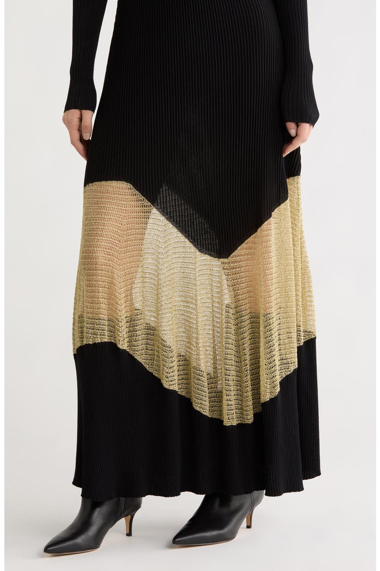 Roanne Long Sleeve Metallic Maxi Dress, Alternate, color, GOLD NOIR