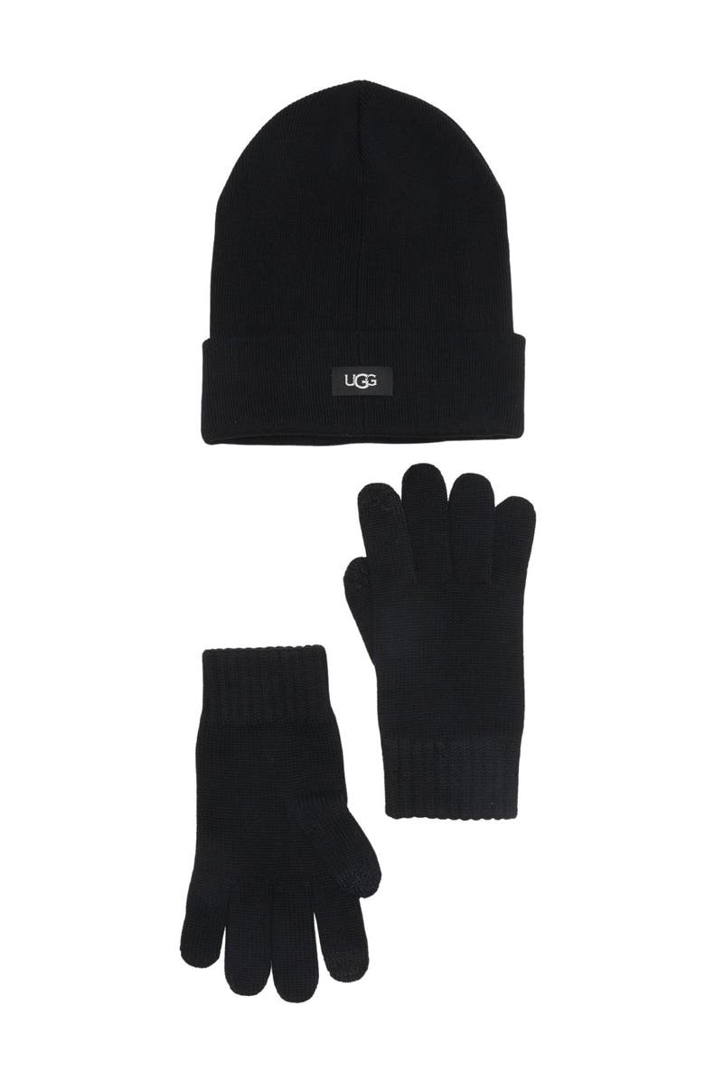 UGG<sup>®</sup> Hat & Tech Glove Set, Main, color, Black