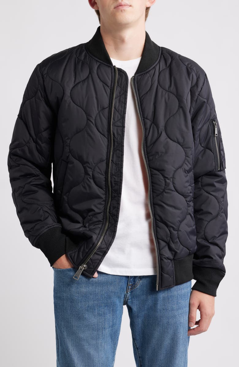 Schott NYC Dumbbell Quilted MA-1 Ripstop Nylon Bomber Jacket, Main, color, Black