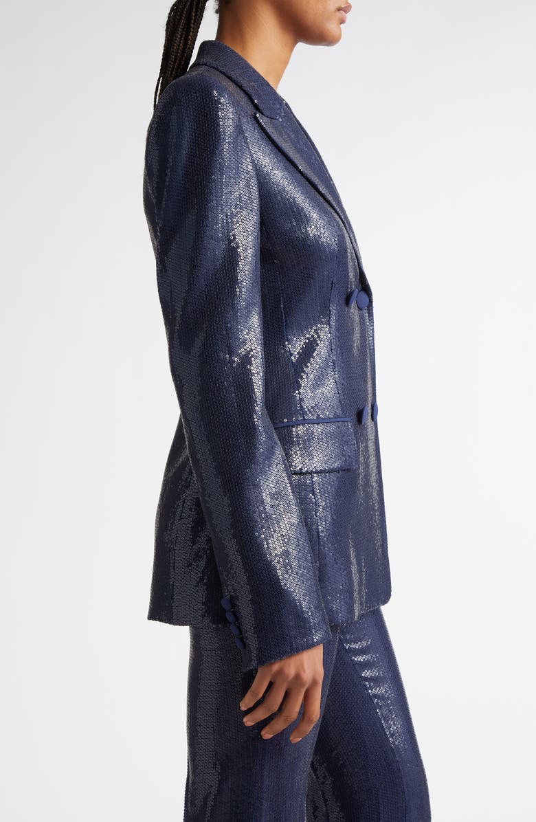 Michael Kors Collection Sequin Double Breasted Blazer, Alternate, color, Maritime