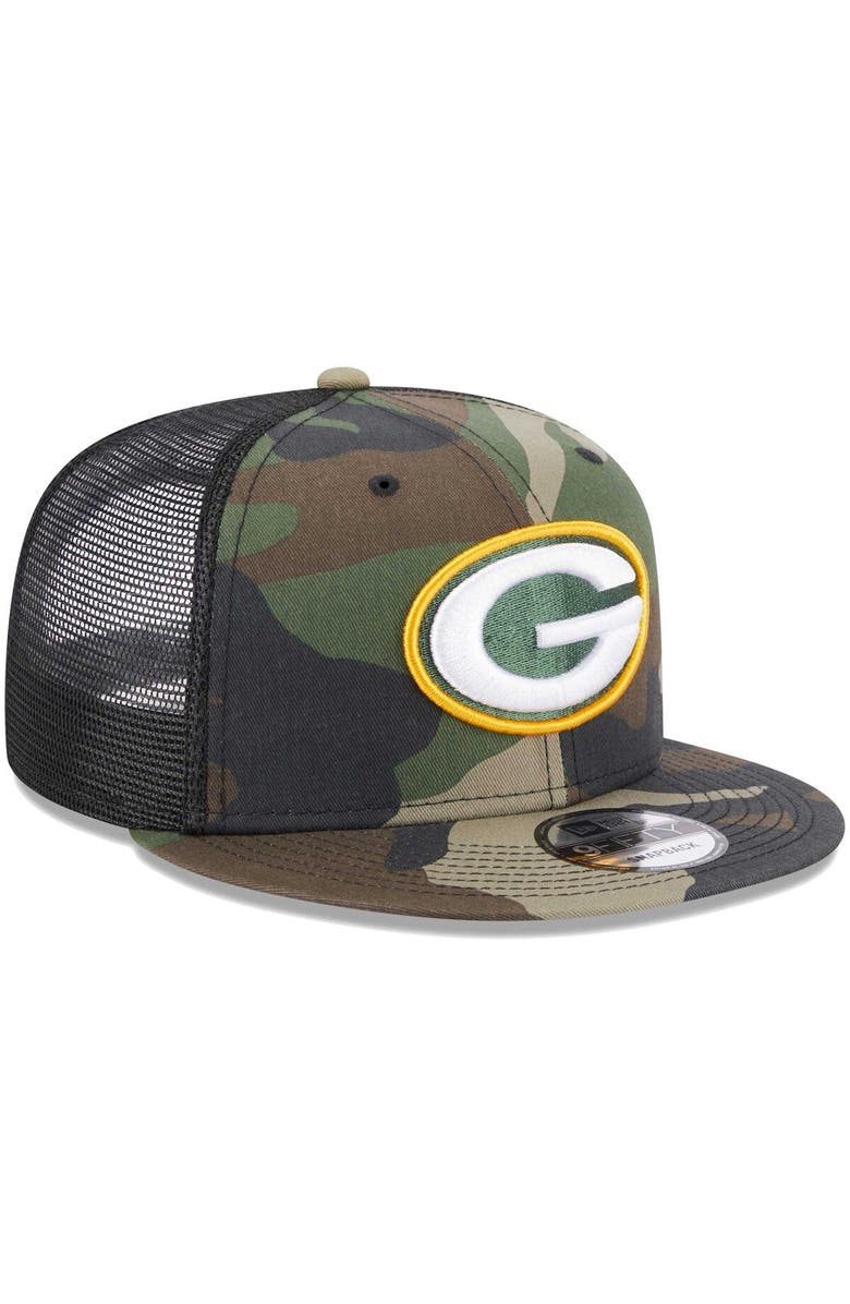 New Era Youth New Era Camo Green Bay Packers Classic Trucker 9FIFTY Snapback Hat, Alternate, color, 