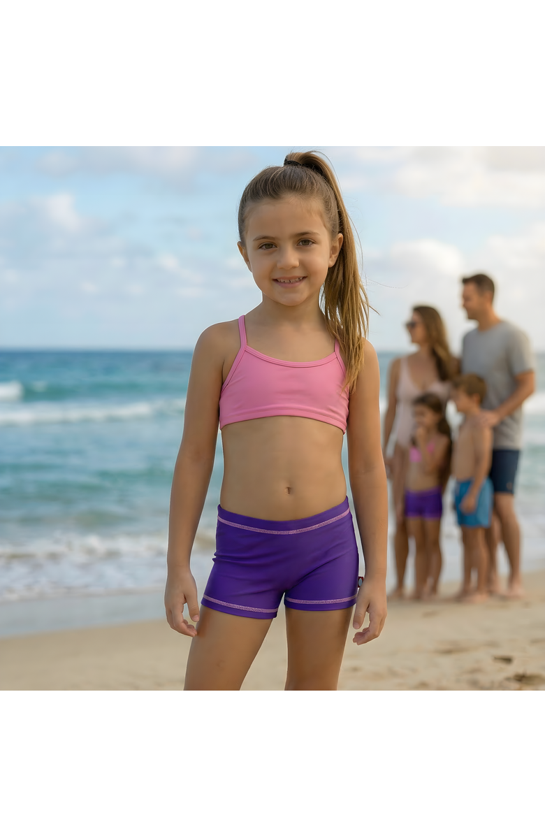CITY THREADS Girls UPF 50+ Quick-Dry Swim Boy Shorts, Alternate, color, Fiesta Print