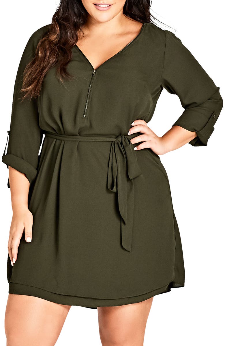 City Chic Zip Tunic Dress, Main, color, 
