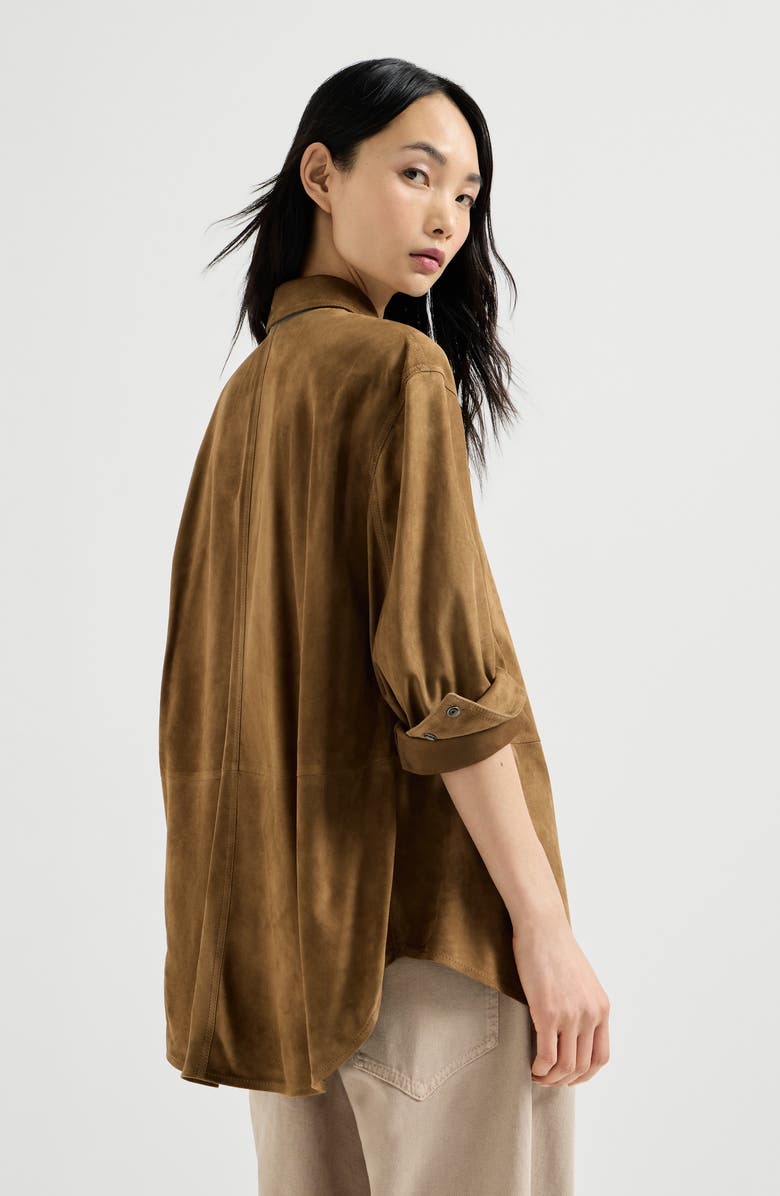 Brunello Cucinelli Suede shirt with monili, Alternate, color, Light Brown