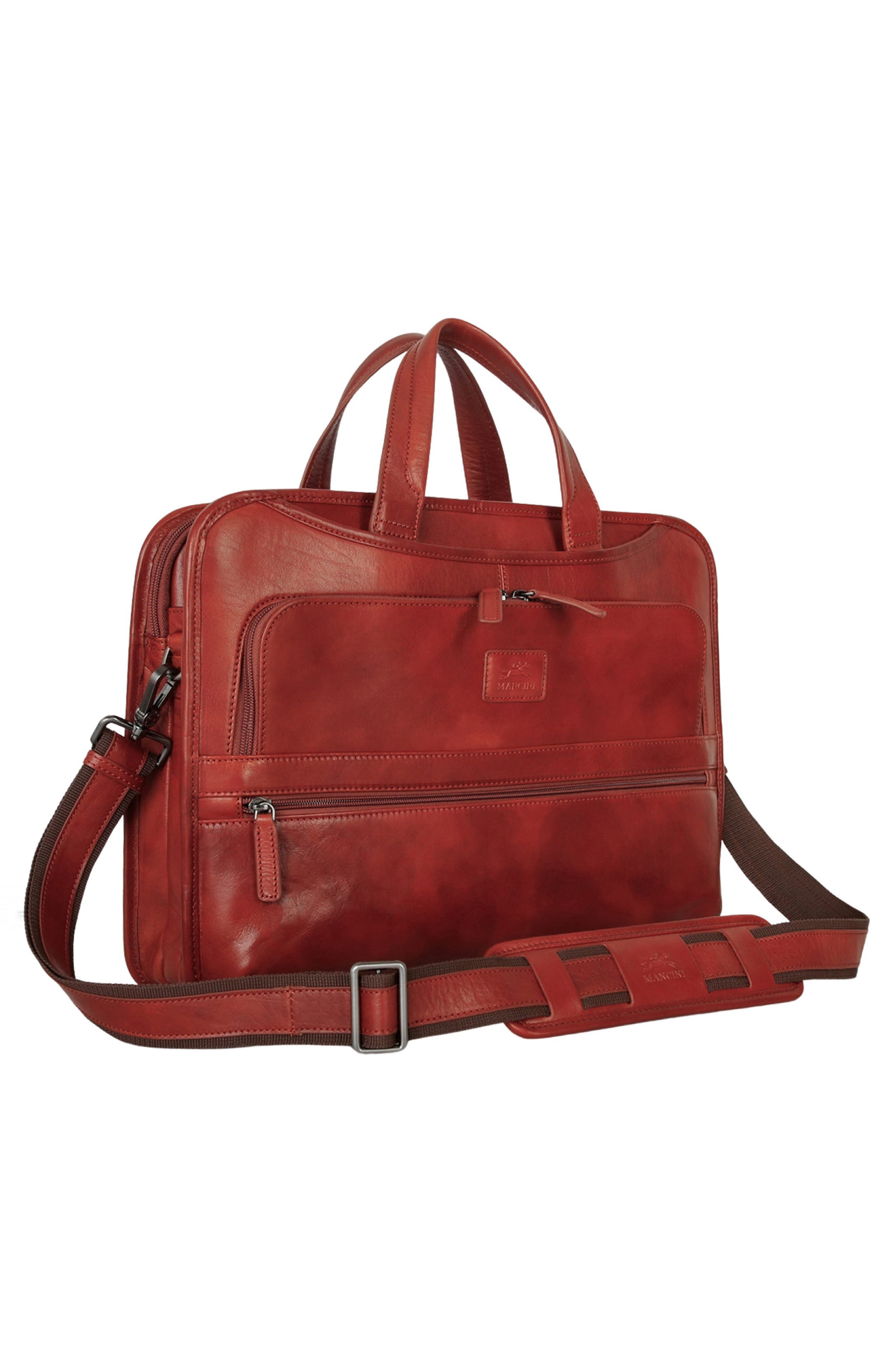 Leather Triple Compartment Briefcase, Alternate, color, COGNAC