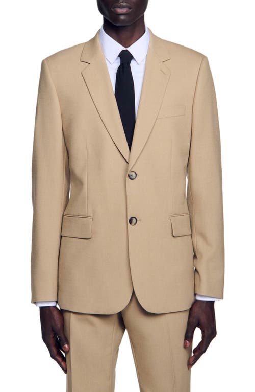 Sandro Wool Suit Jacket In Beige