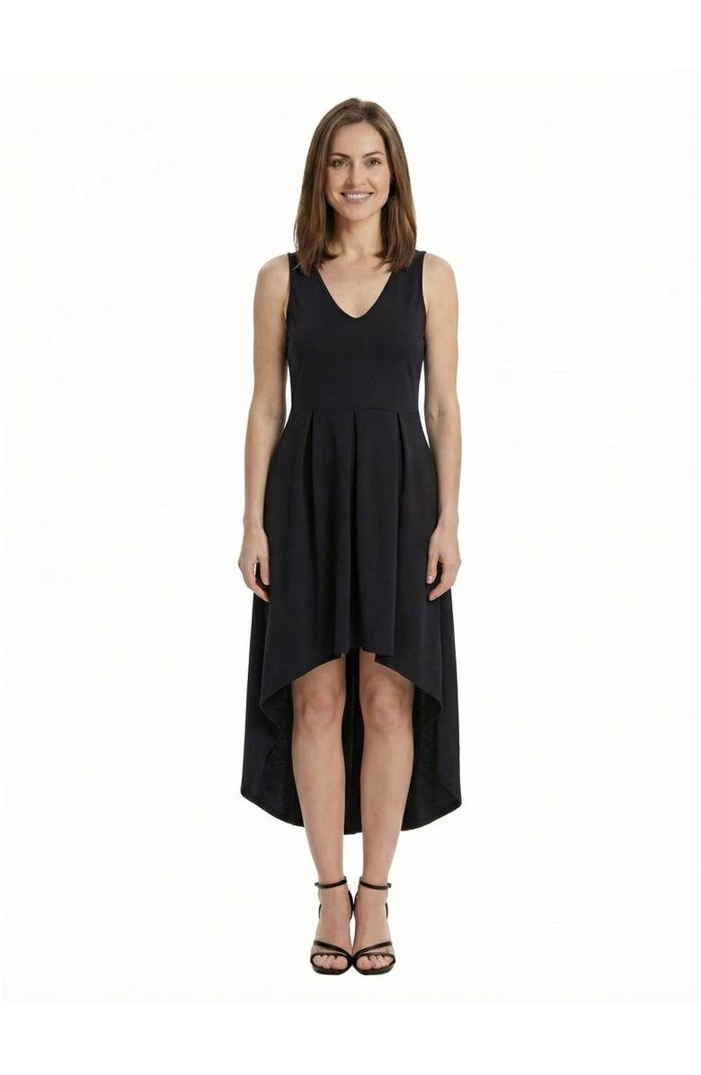 24seven Comfort Apparel Elevate Petite Sleeveless V-Neck Pleated Fit N Flare Pocket Midi Dress, Main, color, Black