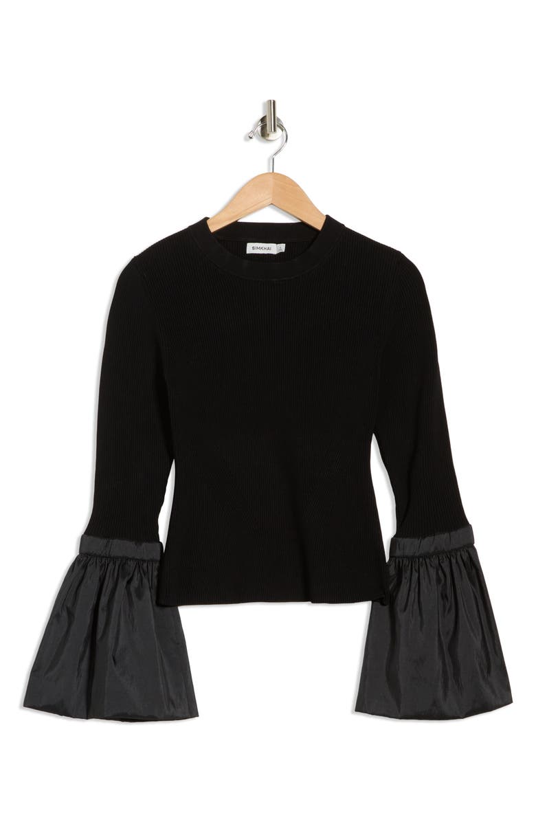 Simkhai Agata Trumpet Sleeve Top, Main, color, Black