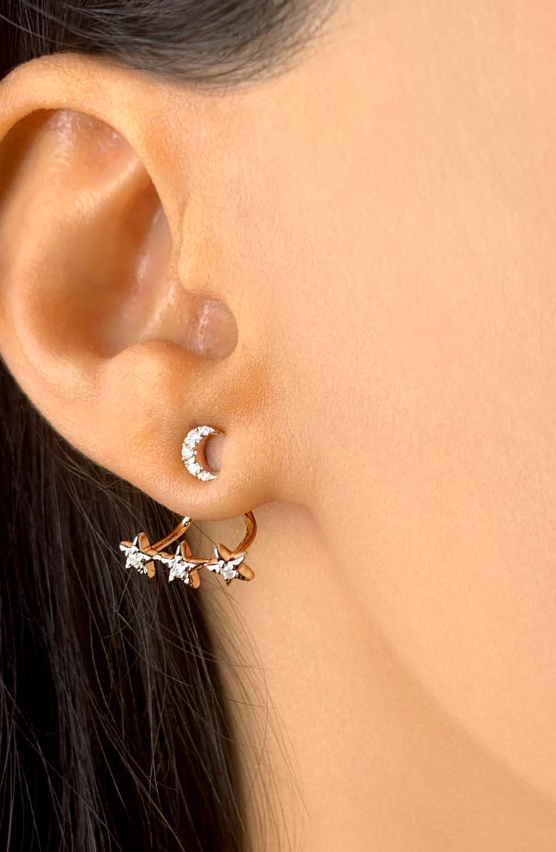 LuvMyJewelry Star Trio Crescent Jacket Earrings, Alternate, color, Silver