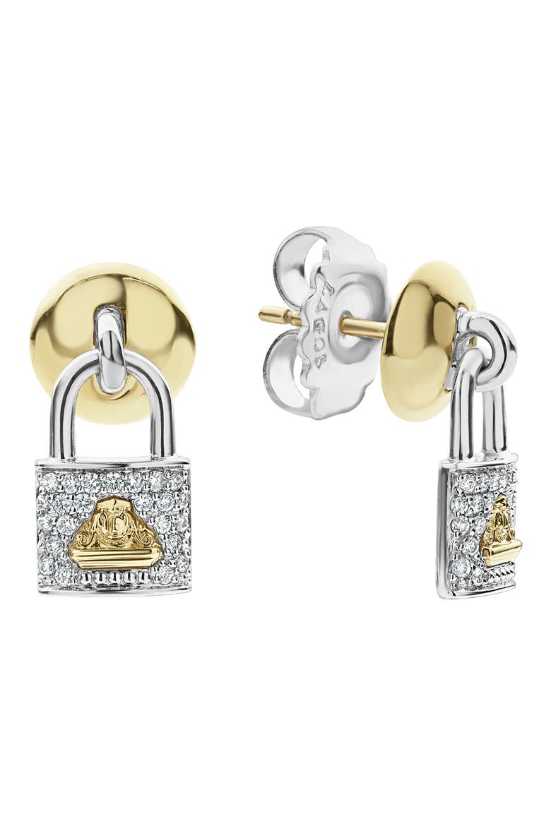Beloved Diamond Pavé Lock Earrings, Alternate, color, SILVER/ DIAMOND