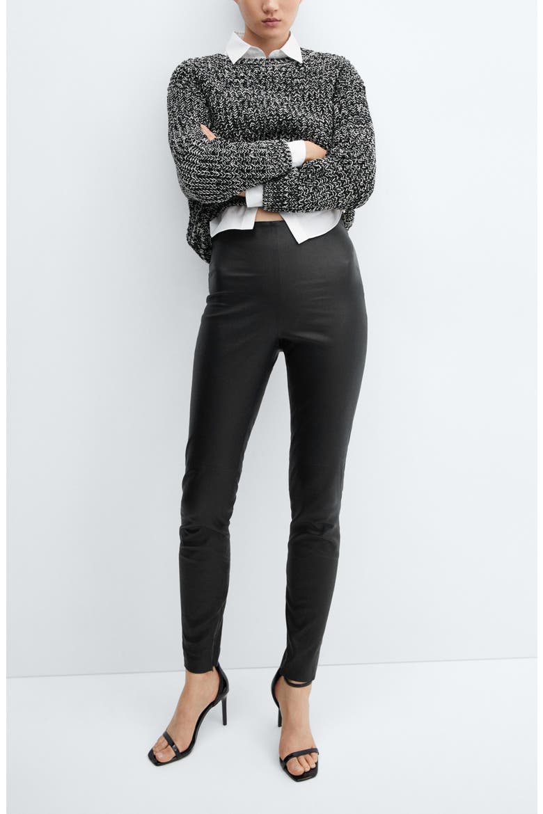 Zip Hem Leather Leggings, Alternate, color, BLACK