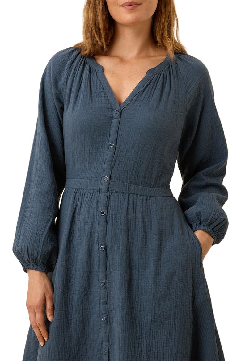 Organic Cotton Coastal Double Gauze Poet Sleeve Dress, Alternate, color, French Navy