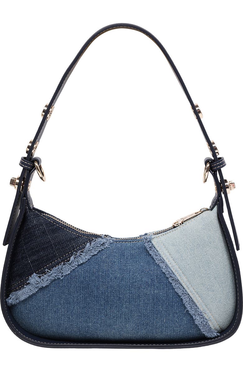 True Religion Frayed Denim Horseshoe Shoulder Bag, Alternate, color, Denim/ Blue