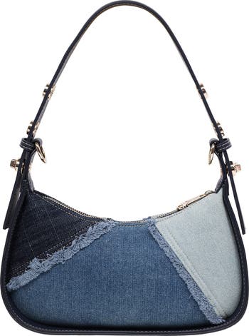 Frayed Denim Horseshoe Shoulder Bag