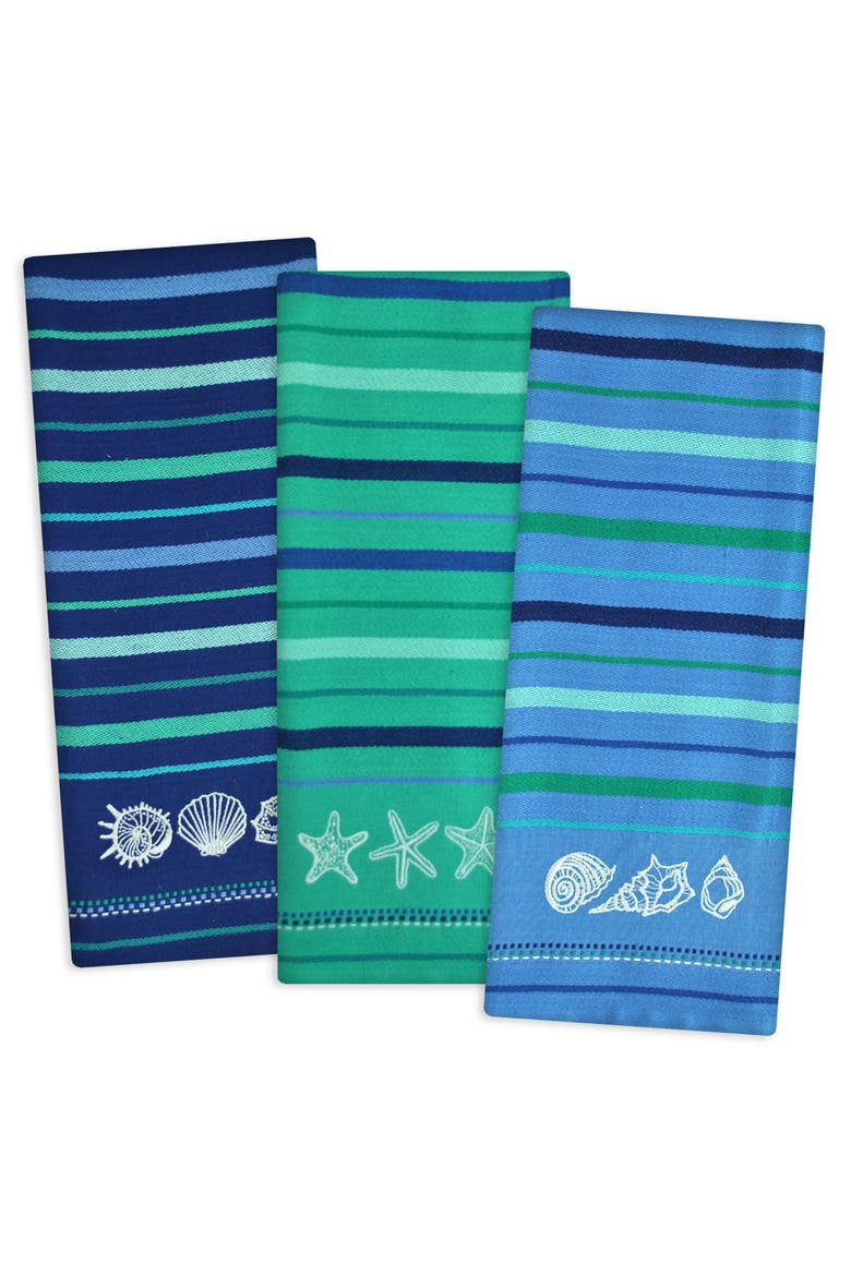 Embroidered Blue Sea Assorted Dishtowel Set/3, Alternate, color, Blue Sea