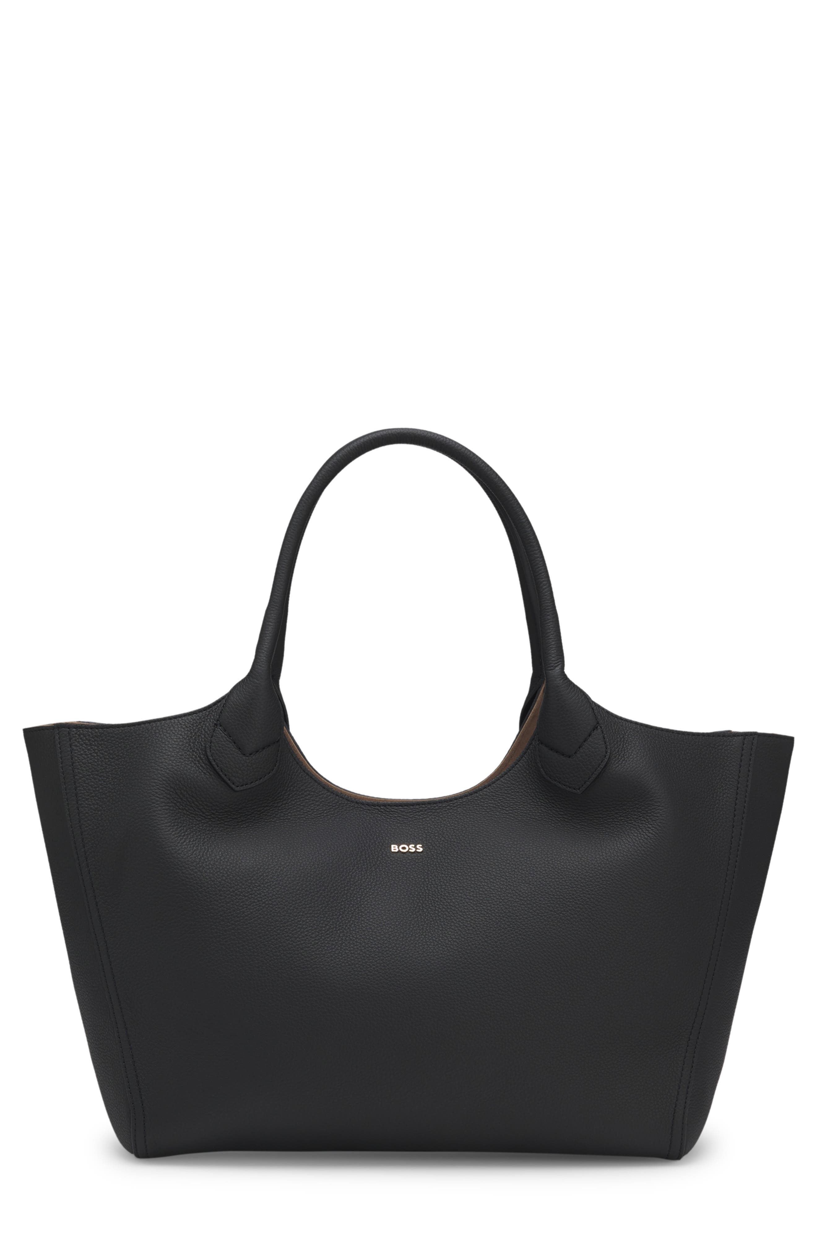 HUGO Lenah Leather Tote, Main, color, Black