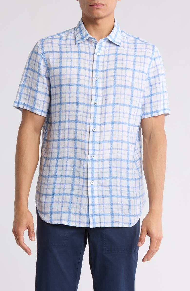 Bugatchi Orson Short Sleeve Linen Woven Shirt, Main, color,