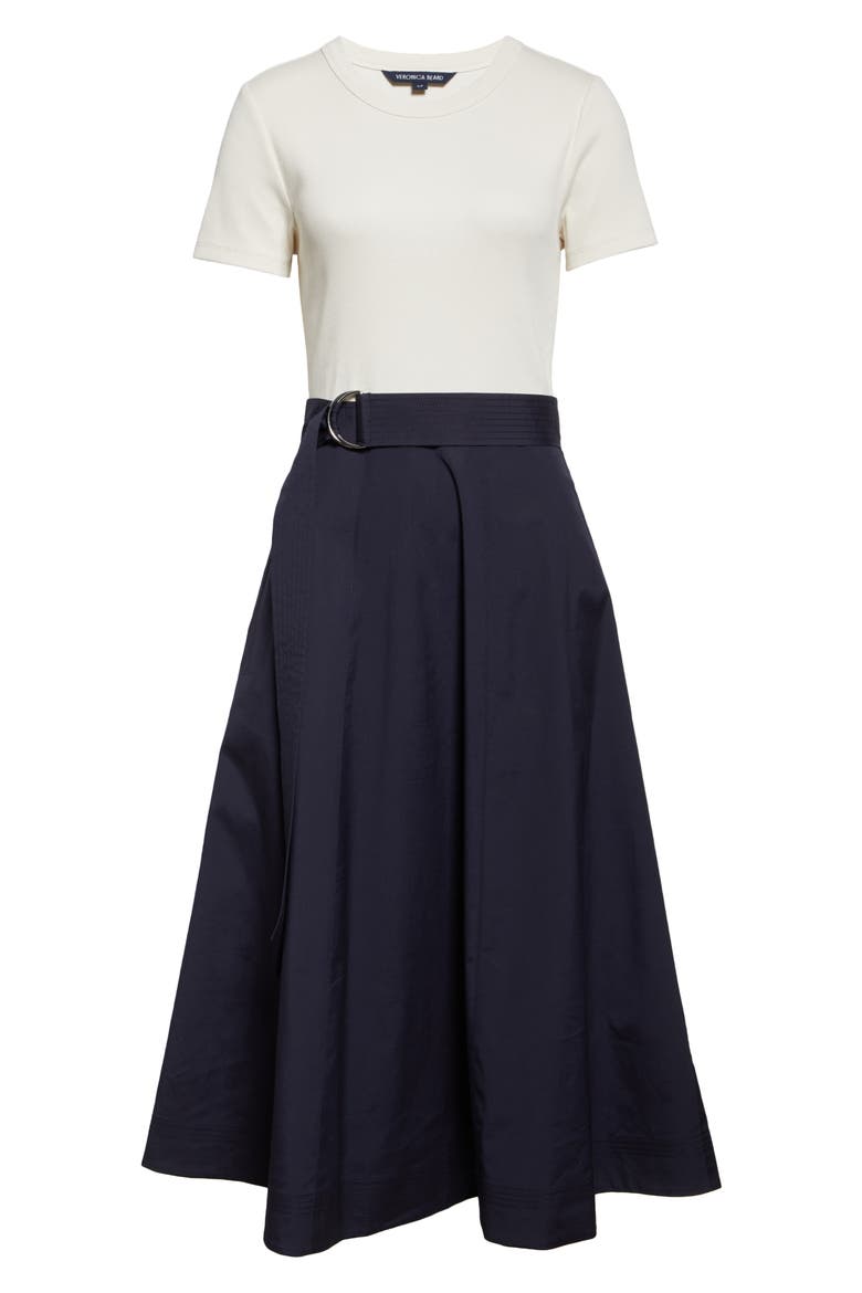 Facia Mixed Media Dress, Alternate, color, ECRU/ NAVY