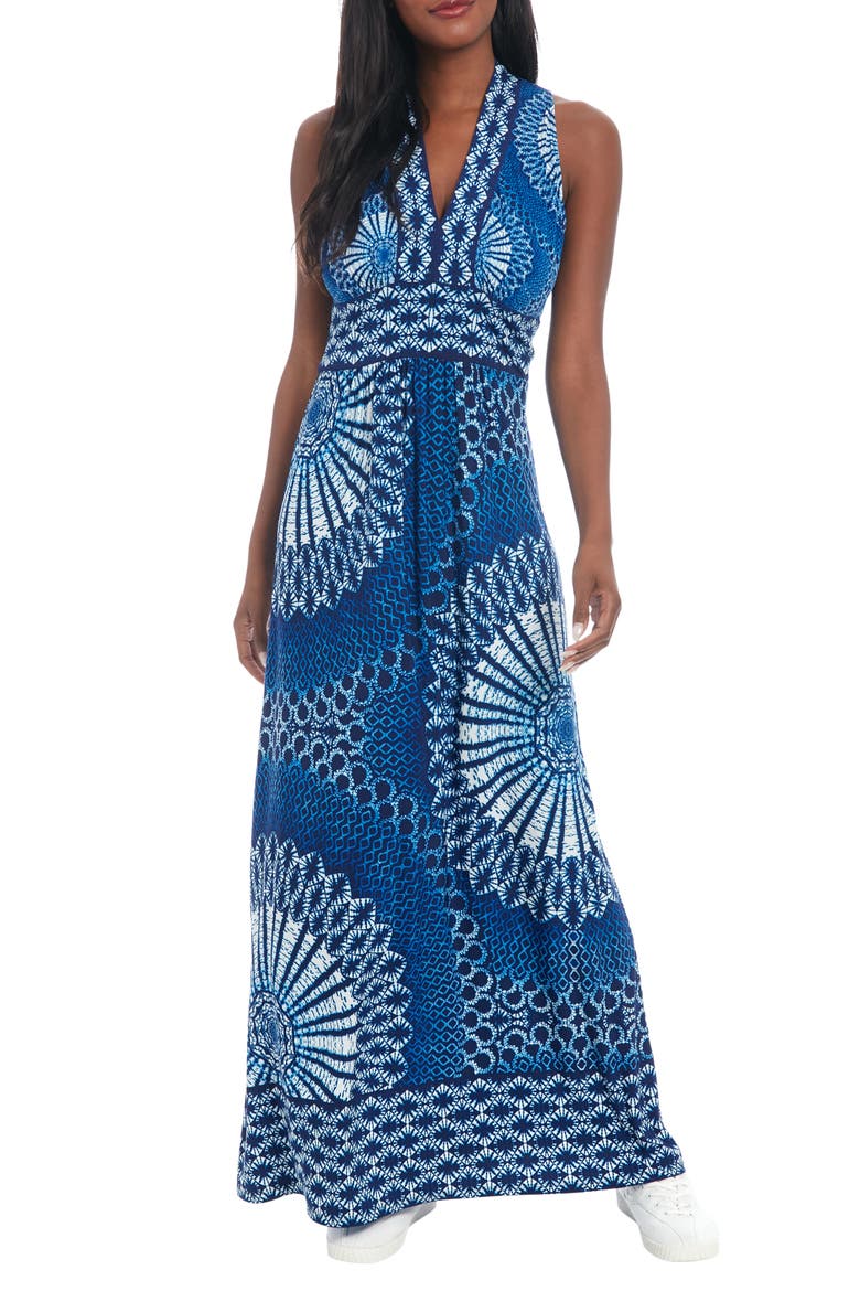 Sleeveless Stretch Jersey Maxi Dress, Main, color, WHITE/ NAVY
