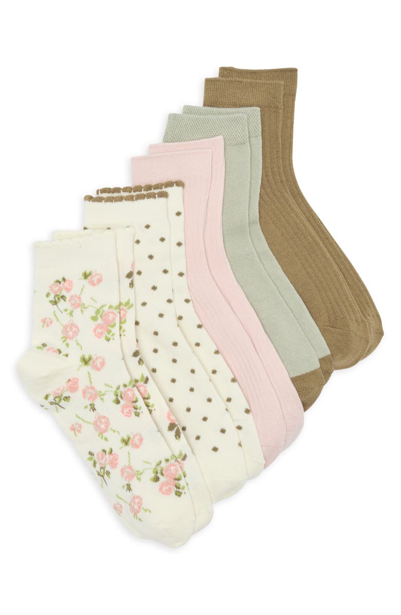 NORDSTROM RACK 5-Pack Floral Scallop Dress Socks, Main, color, 