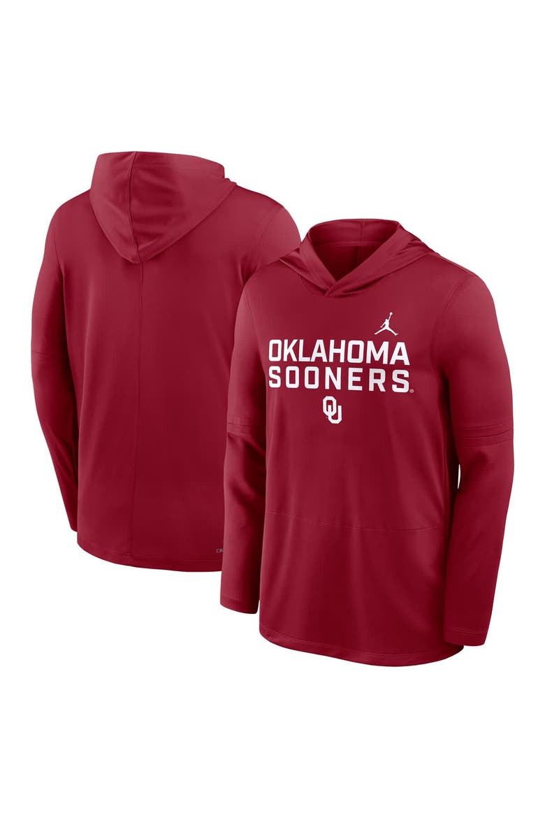 Men's Jordan Brand Crimson Oklahoma Sooners 2025 Sideline Performance Long Sleeve Hoodie T-Shirt, Alternate, color, Crimson