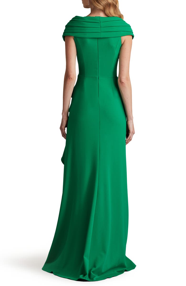 Tadashi Shoji Cascade Ruffle Portrait Neck Gown, Alternate, color, Green Leaf
