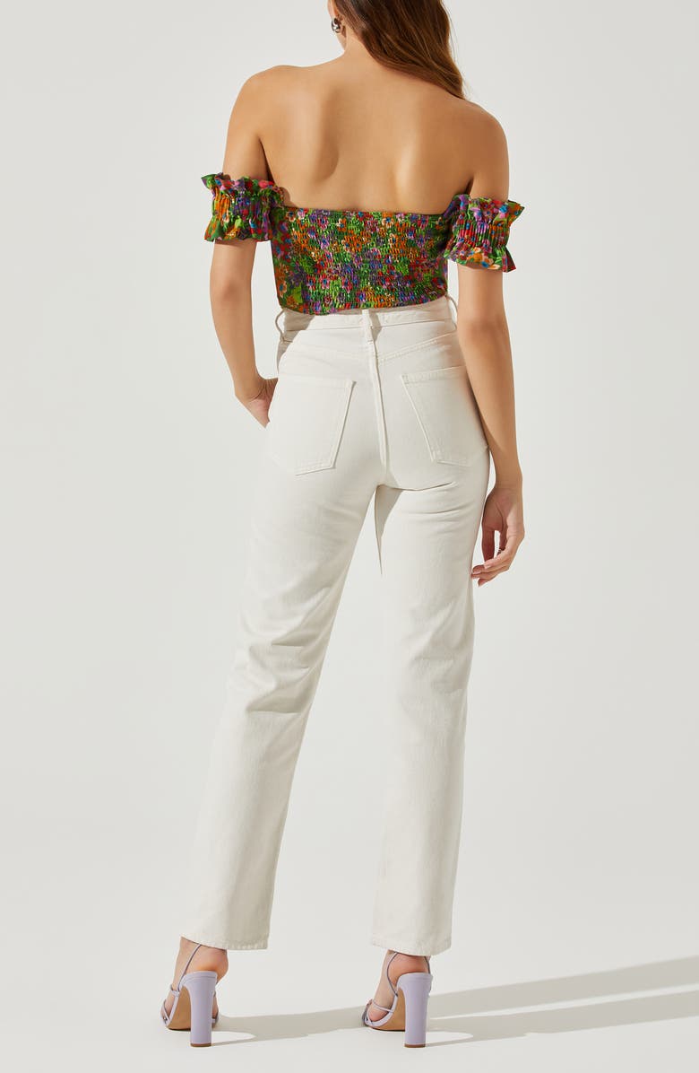 ASTR the Label Print Off the Shoulder Corset Top, Alternate, color, Green Multi Floral