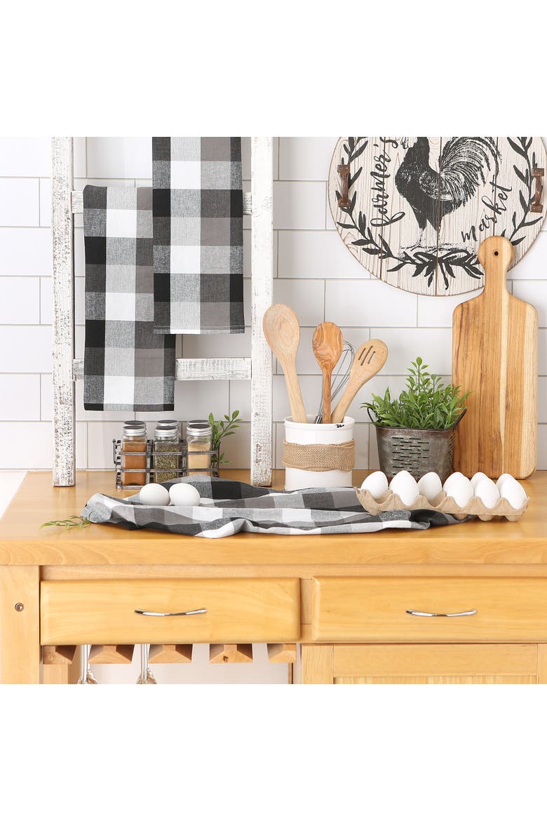Black Tri Color Check Dishtowel Set/3, Alternate, color, Black