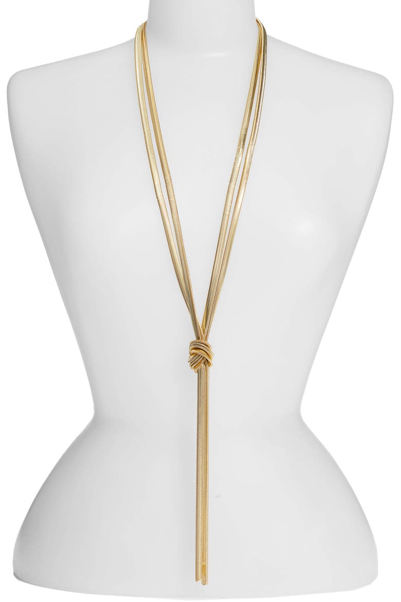 Cooper Knot Lariat Necklace, Main, color, GOLD