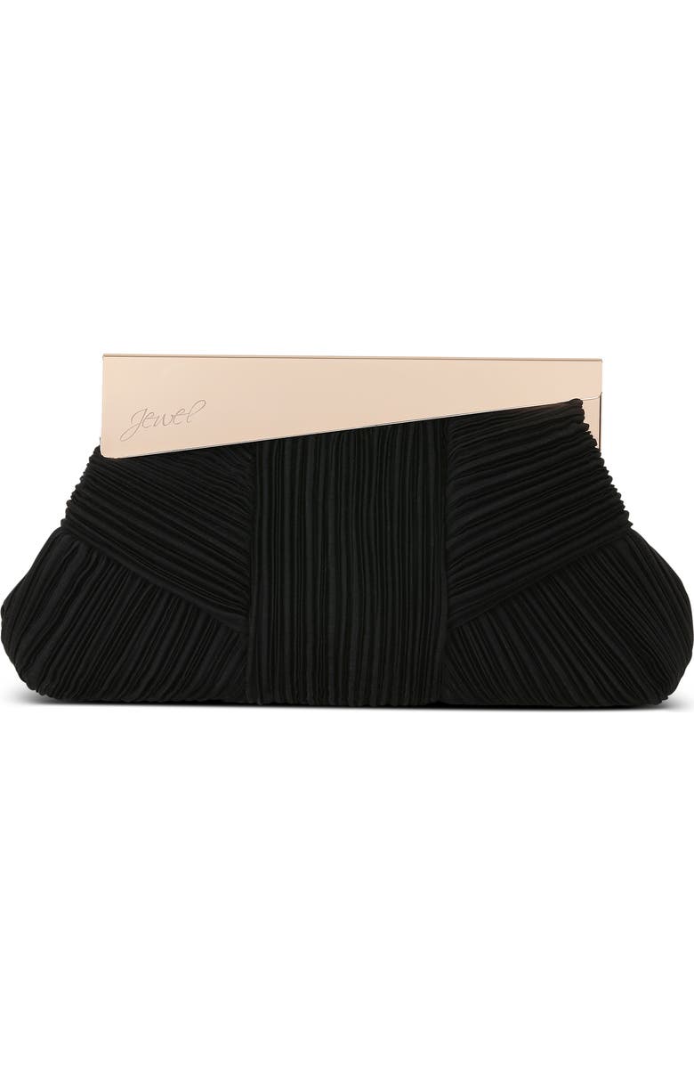 Jewel Badgley Mischka Millie Mini Pleated Clutch, Main, color, Black