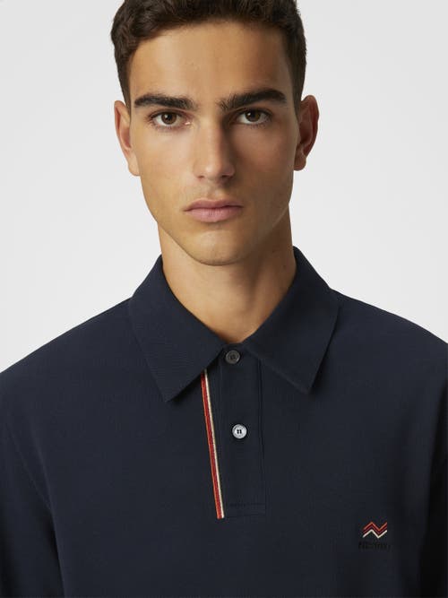 Missoni Solid Color Cotton Piqué Polo Shirt With Zigzag Embroidery And Contrasting Detail In Blue