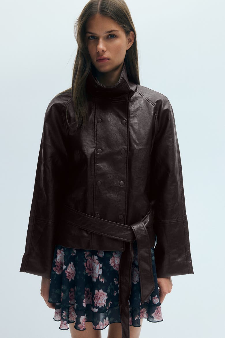 Double-Breasted Coated Jacket, Main, color, Dark brown