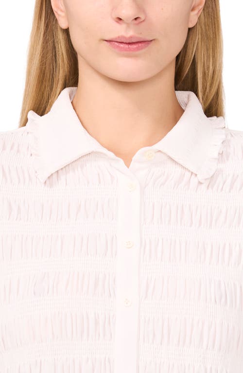 Cece Smocked Elbow Sleeve Ruffle Blouse In New Ivory