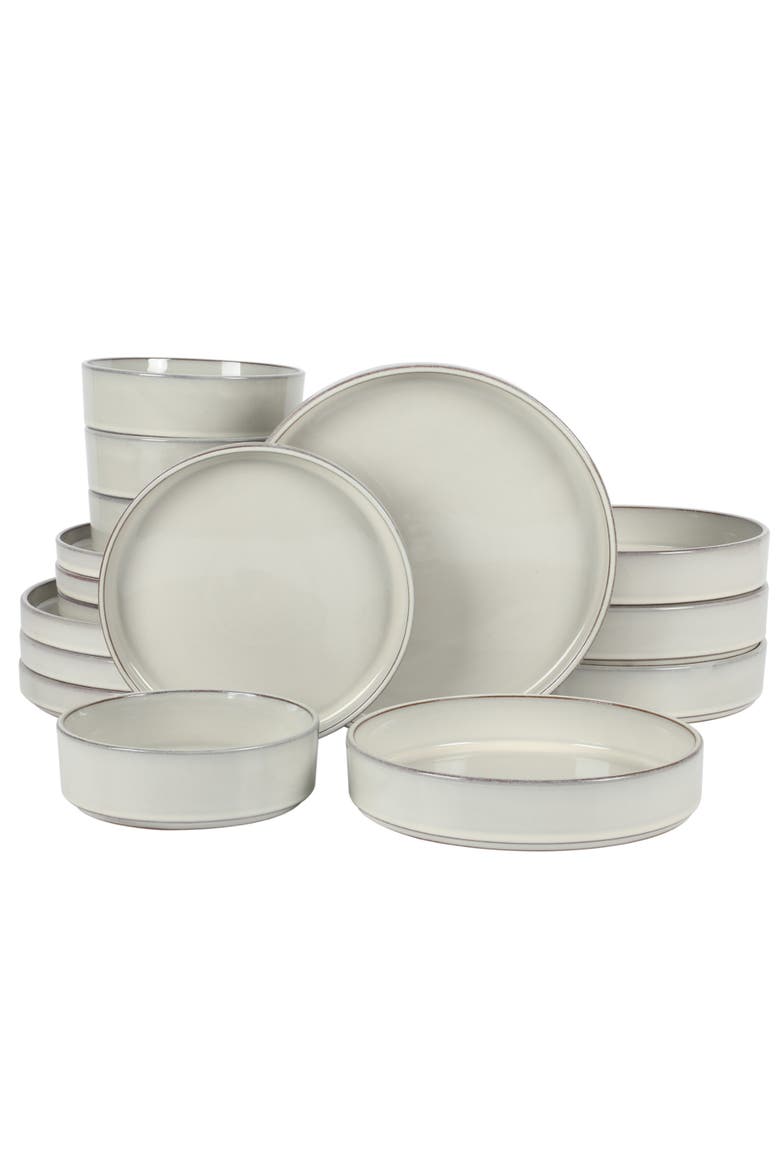 Santorini Mist 16 Piece Terracotta Reactive Glaze Plates and Bowls Dinnerware Set, Main, color, Moonstone White