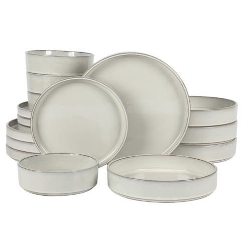 Santorini Mist 16 Piece Terracotta Reactive Glaze Plates and Bowls Dinnerware Set